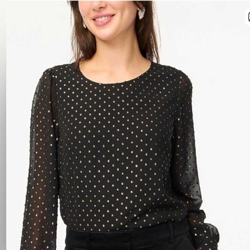 J. Crew Factory clip dot gold and black blouse